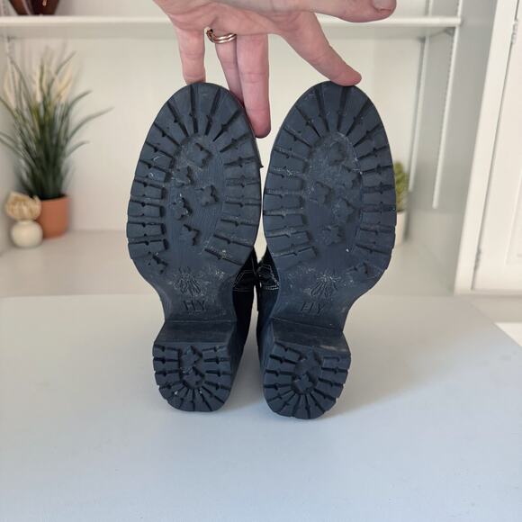 Fly London Black Leather Leal Logger Chunky Heel Combat Boots Size 38/7-7.5 - Picture 6 of 7